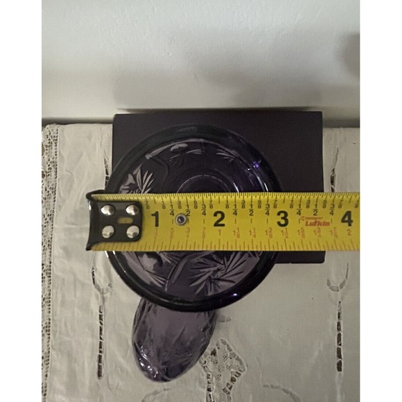 Vtg Victorian Trading Co Purple Glass Footed Egg Shaped Trinket Covered Compote - Picture 9 of 10